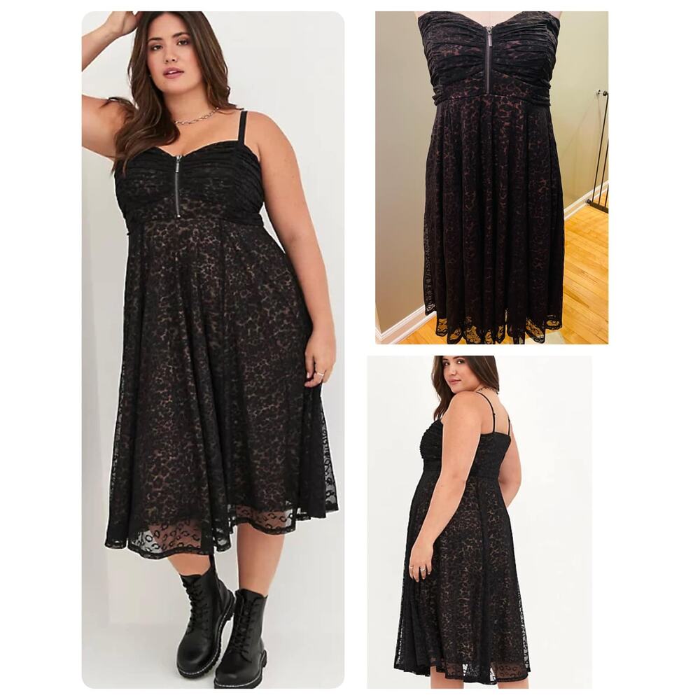 New Torrid 24 Betsey Johnson Sweetheart Black Tulle Leopard Print Midi Dress